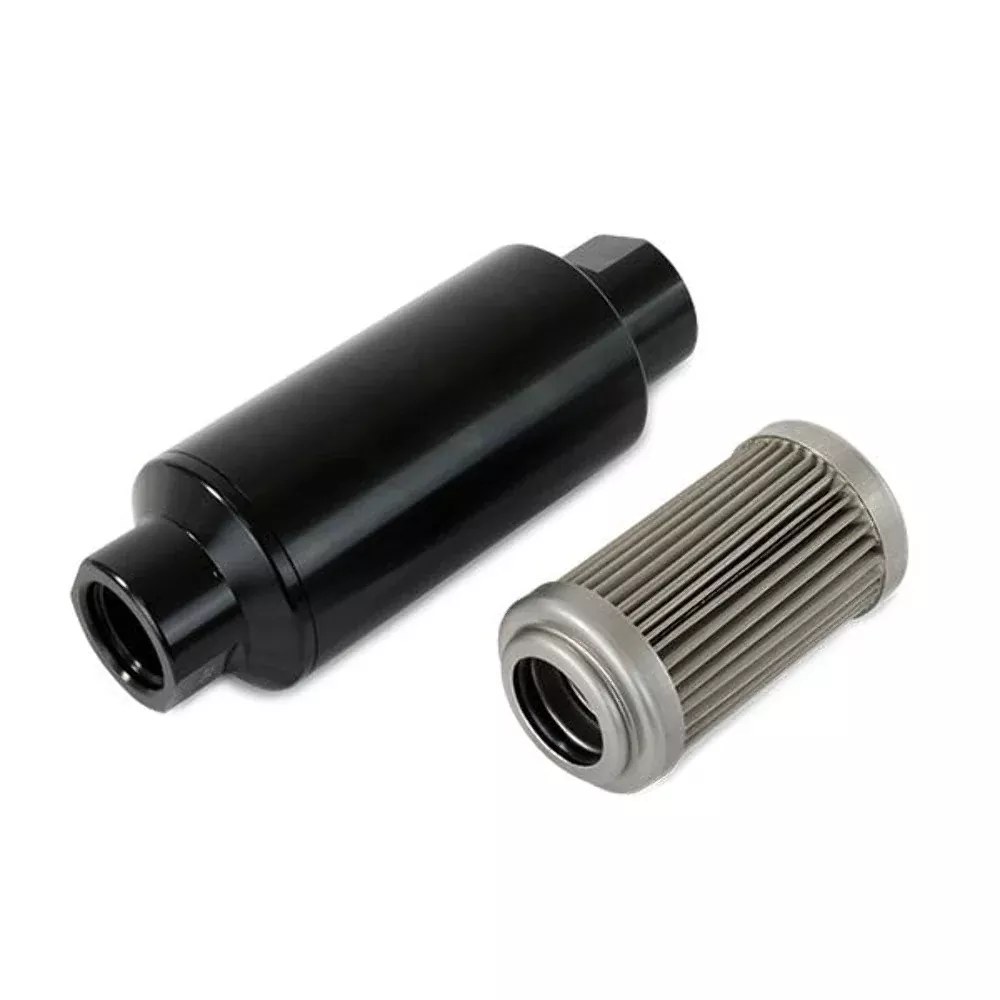 Top Street Performance JM1023BK Aluminum Inline Fuel Filter With 100 Micron Element, ORB-10, Black
